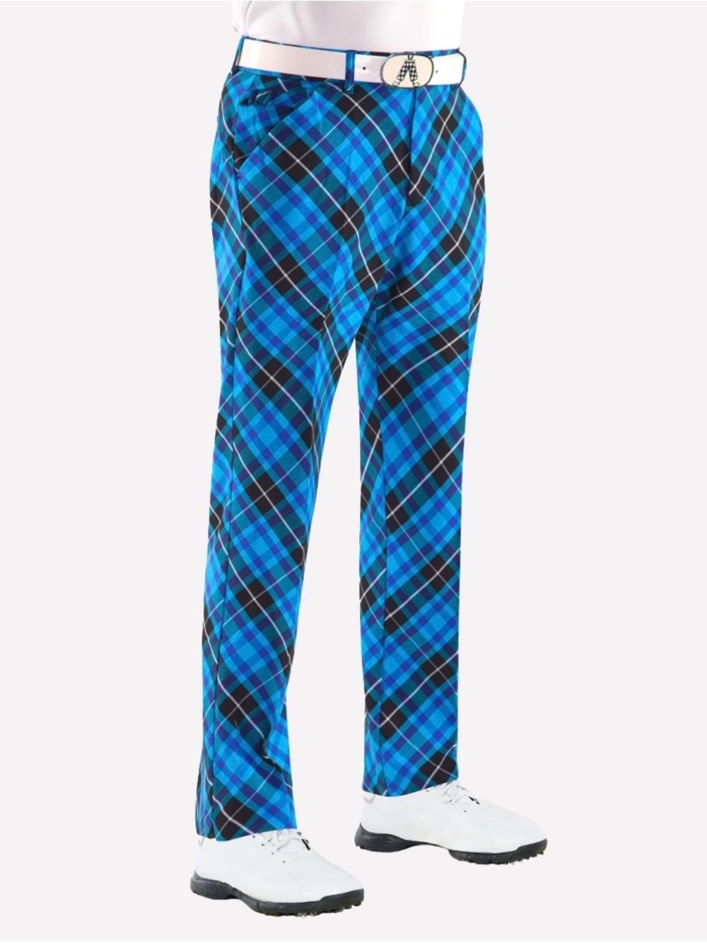 Men's Blue Plaid Chinos - Modern Straight Fit